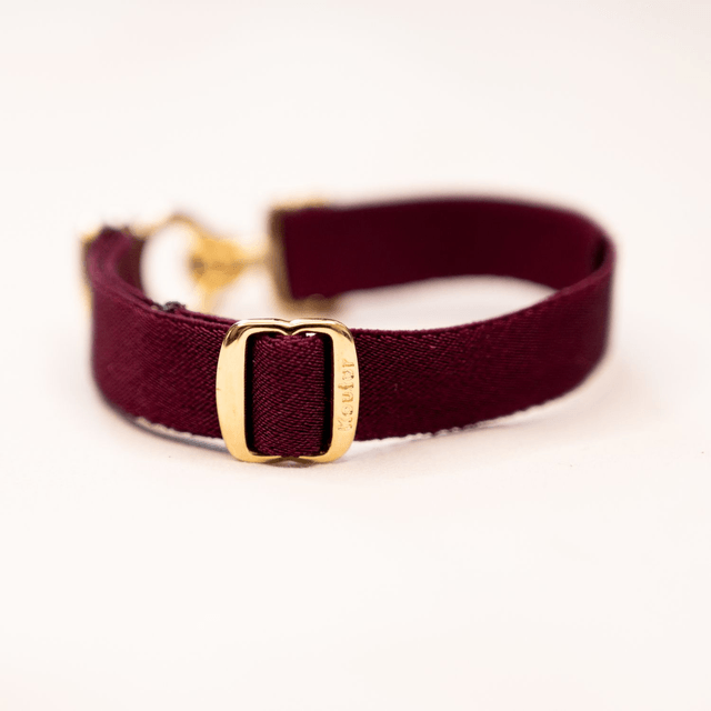 Bracelet Koutur doré et ruban bordeaux
