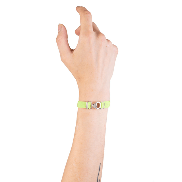 Bracelet Koutur argenté et ruban anis